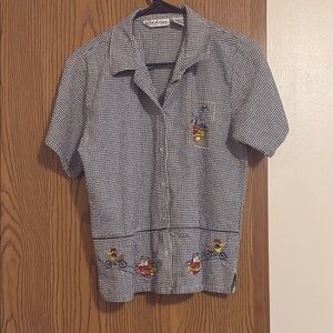 Checkered Short Sleeve Shirt with Embroidery